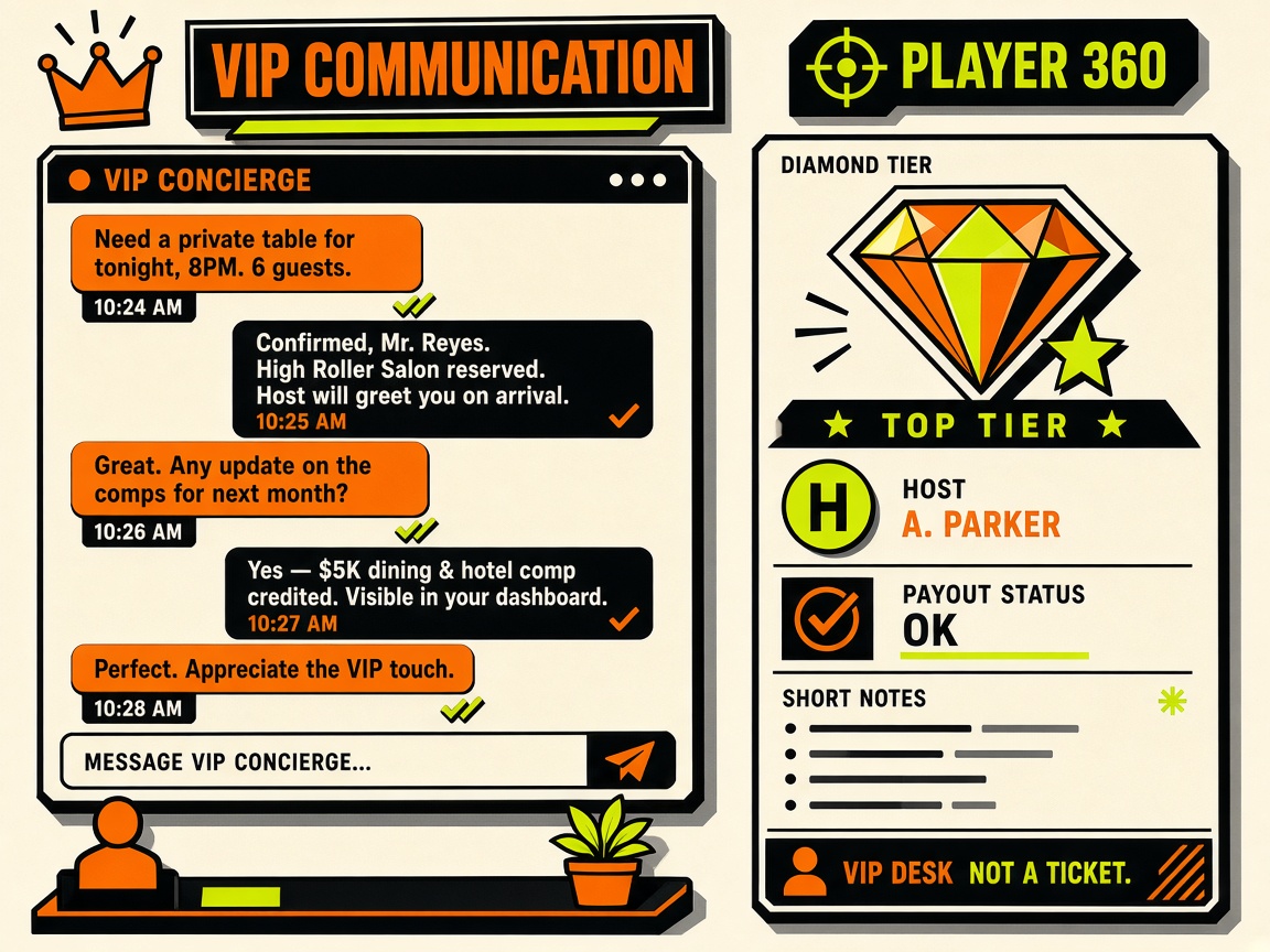 VIP chat thread beside Player 360 context for a named host
